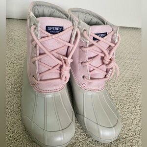 Sperry Duck Boots Pink and Silver Grey Girls Size 4